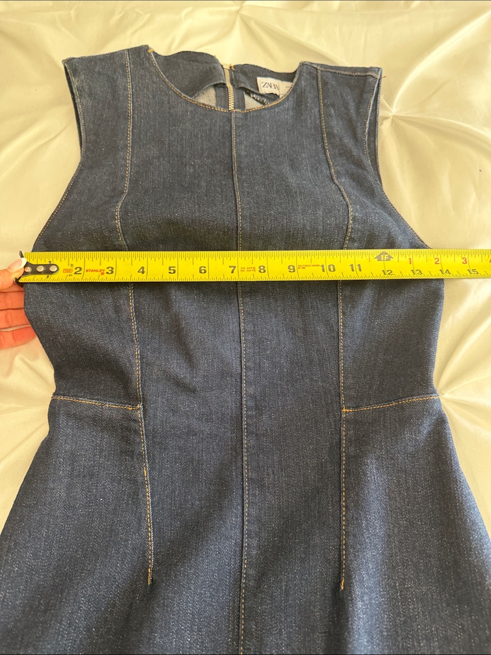 Zara Dark Blue Denim Sleeveless Mini Dress SIZE XS - Picture 7 of 9